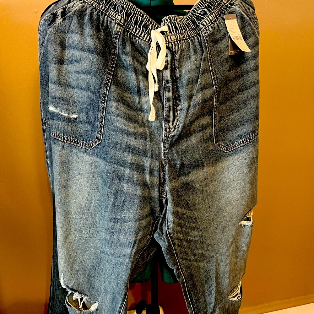 NWT plus sized 26 short wideleg drawstring distresses jeans